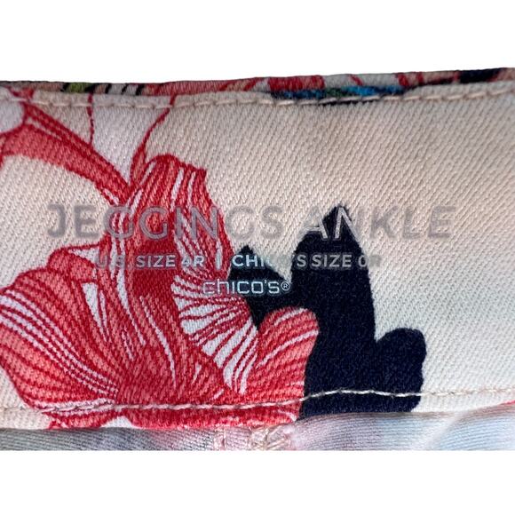 Chicos Womens Size 4 Reg Pull On Jeggings Ankle Jeans Tropical Floral Print - Picture 3 of 10